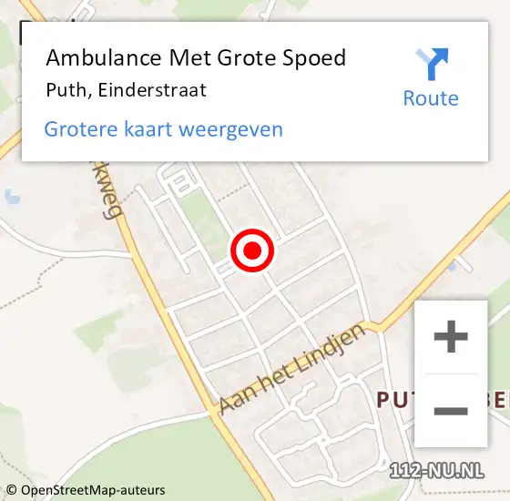 Locatie op kaart van de 112 melding: Ambulance Met Grote Spoed Naar Puth, Einderstraat op 29 december 2013 15:31