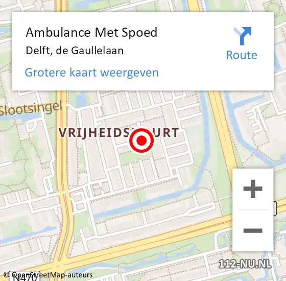 Locatie op kaart van de 112 melding: Ambulance Met Spoed Naar Delft, de Gaullelaan op 5 oktober 2016 09:11