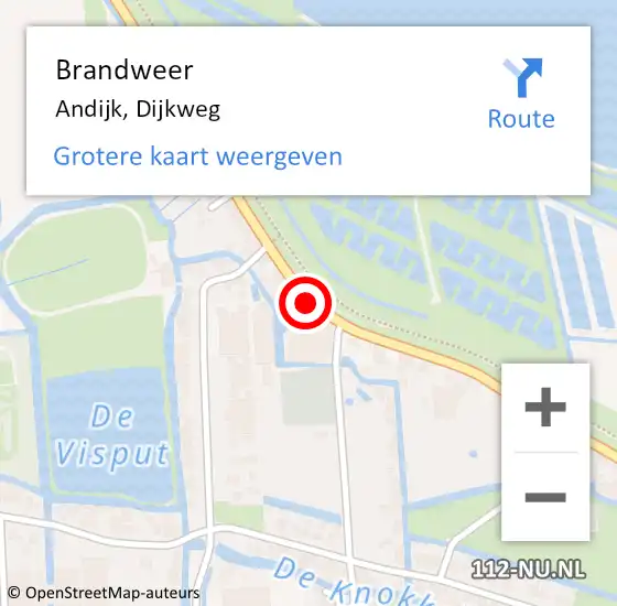 Locatie op kaart van de 112 melding: Brandweer Andijk, Dijkweg op 5 oktober 2016 10:44