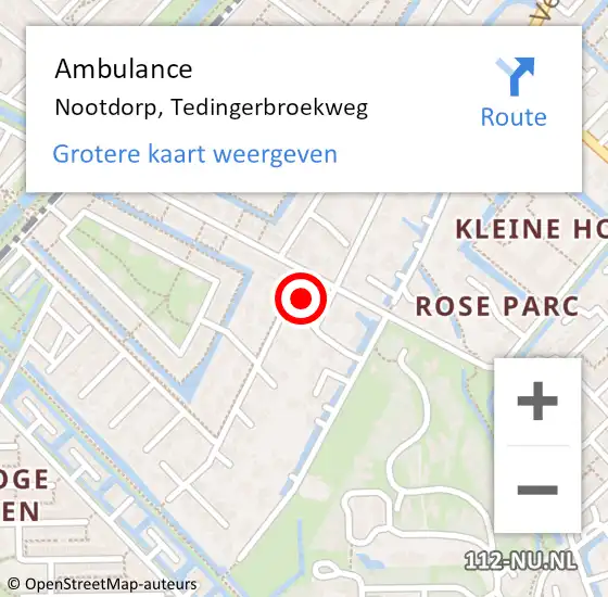 Locatie op kaart van de 112 melding: Ambulance Nootdorp, Tedingerbroekweg op 5 oktober 2016 12:09