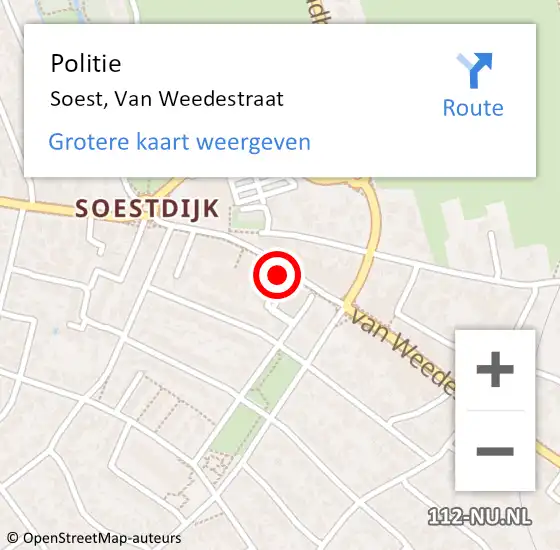 Locatie op kaart van de 112 melding: Politie Soest, Van Weedestraat op 5 oktober 2016 13:39