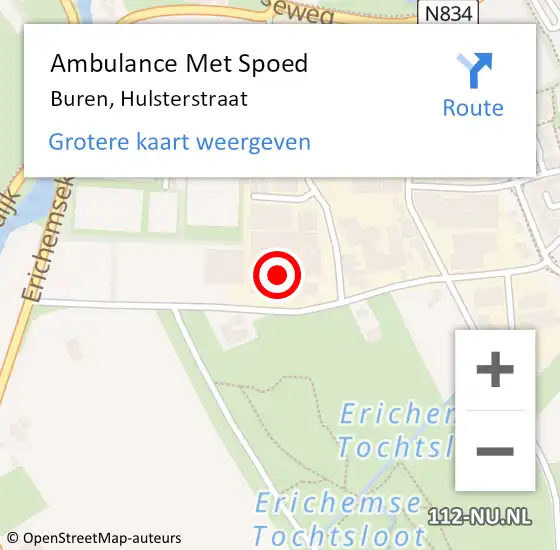 Locatie op kaart van de 112 melding: Ambulance Met Spoed Naar Buren, Hulsterstraat op 5 oktober 2016 16:07