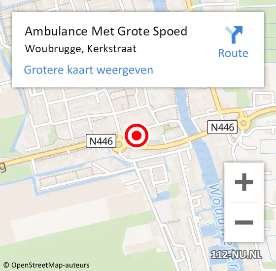 Locatie op kaart van de 112 melding: Ambulance Met Grote Spoed Naar Woubrugge, Kerkstraat op 5 oktober 2016 16:24