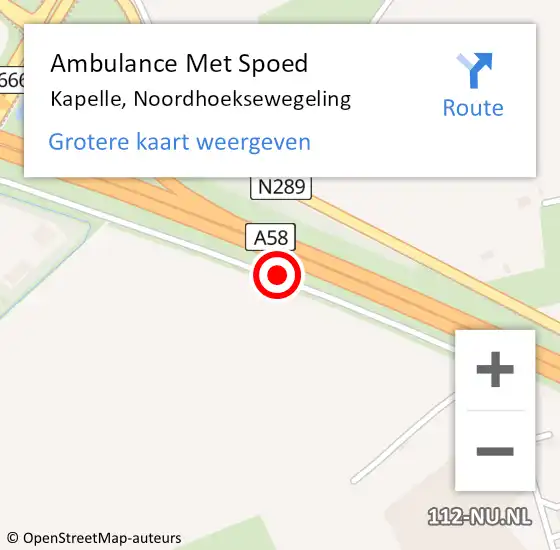 Locatie op kaart van de 112 melding: Ambulance Met Spoed Naar Kapelle, Noordhoeksewegeling op 5 oktober 2016 16:28