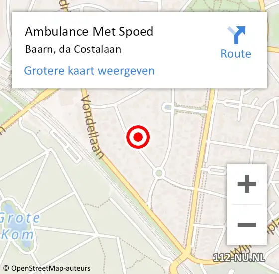 Locatie op kaart van de 112 melding: Ambulance Met Spoed Naar Baarn, da Costalaan op 5 oktober 2016 16:39