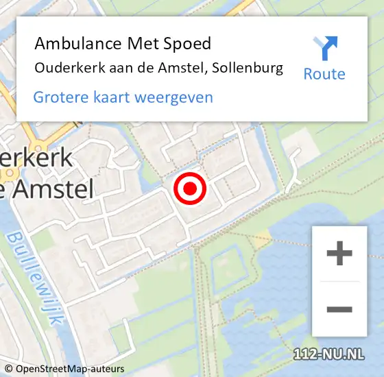 Locatie op kaart van de 112 melding: Ambulance Met Spoed Naar Ouderkerk aan de Amstel, Sollenburg op 5 oktober 2016 17:41