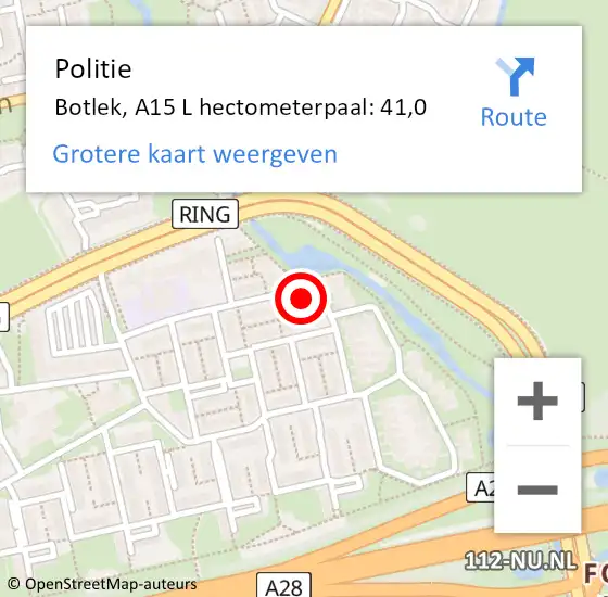 Locatie op kaart van de 112 melding: Politie Botlek, A15 L hectometerpaal: 41,6 op 5 oktober 2016 18:50