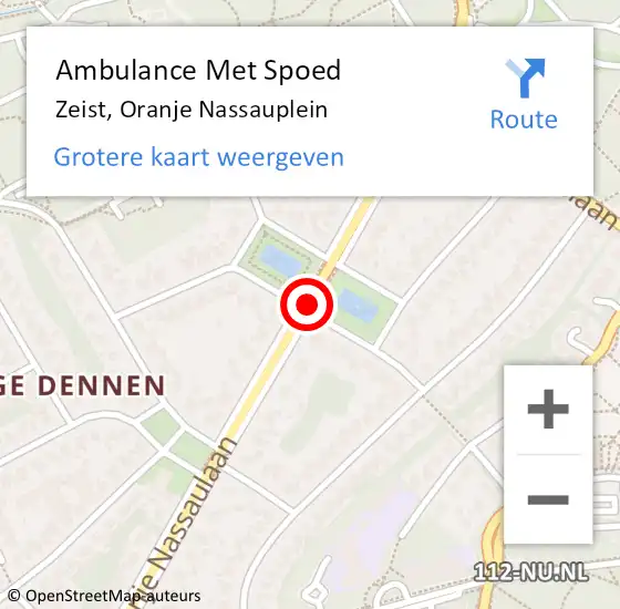 Locatie op kaart van de 112 melding: Ambulance Met Spoed Naar Zeist, Oranje Nassauplein op 5 oktober 2016 18:56