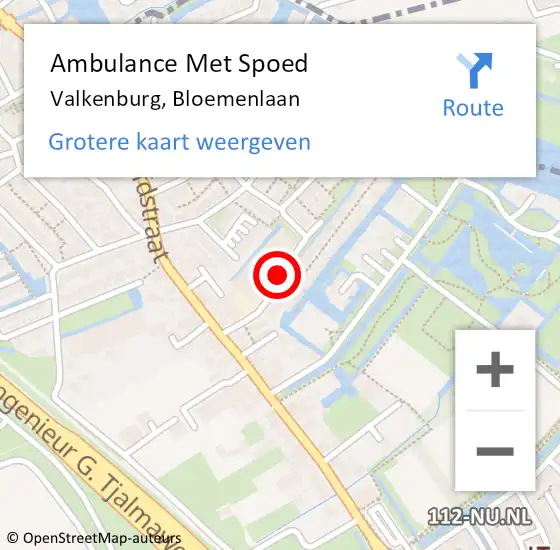 Locatie op kaart van de 112 melding: Ambulance Met Spoed Naar Valkenburg, Bloemenlaan op 5 oktober 2016 18:59