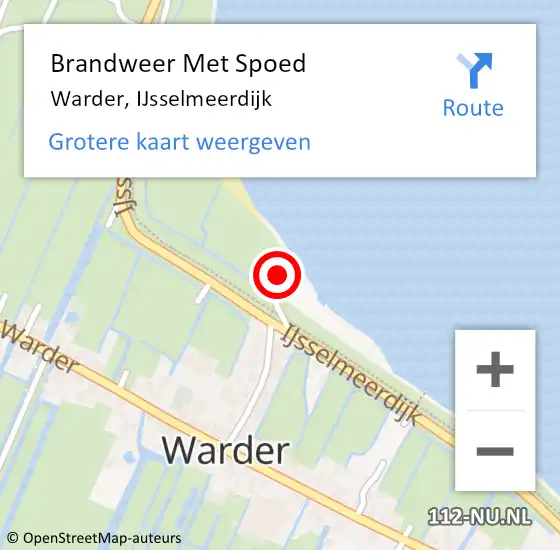 Locatie op kaart van de 112 melding: Brandweer Met Spoed Naar Warder, IJsselmeerdijk op 5 oktober 2016 19:27