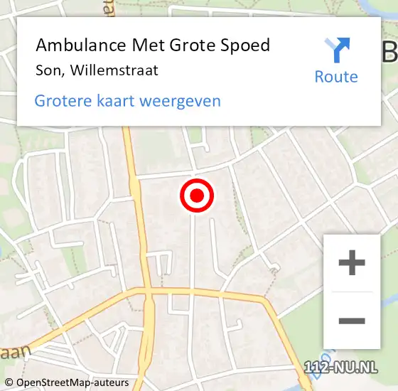 Locatie op kaart van de 112 melding: Ambulance Met Grote Spoed Naar Son, Willemstraat op 5 oktober 2016 20:17