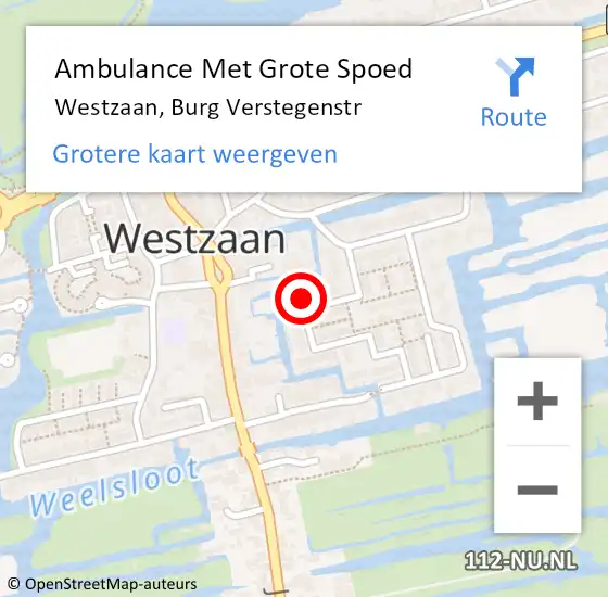 Locatie op kaart van de 112 melding: Ambulance Met Grote Spoed Naar Westzaan, Burg Verstegenstr op 5 oktober 2016 21:42