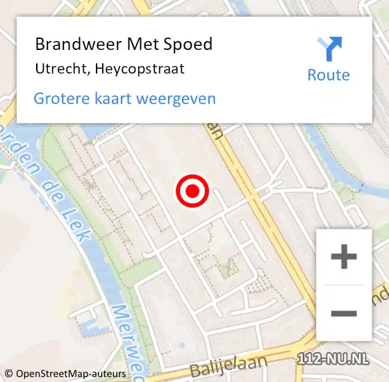 Locatie op kaart van de 112 melding: Brandweer Met Spoed Naar Utrecht, Heycopstraat op 6 oktober 2016 00:28