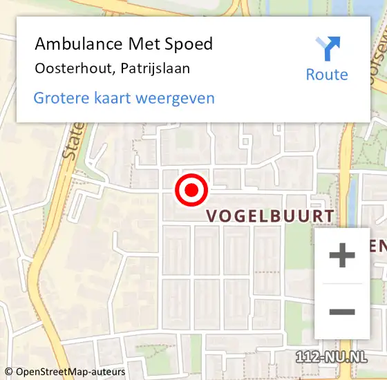 Locatie op kaart van de 112 melding: Ambulance Met Spoed Naar Oosterhout nb, Patrijslaan op 6 oktober 2016 08:02
