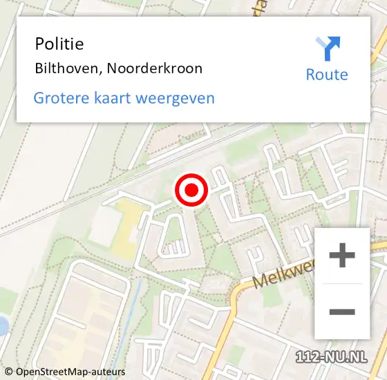 Locatie op kaart van de 112 melding: Politie Bilthoven, Noorderkroon op 6 oktober 2016 08:37