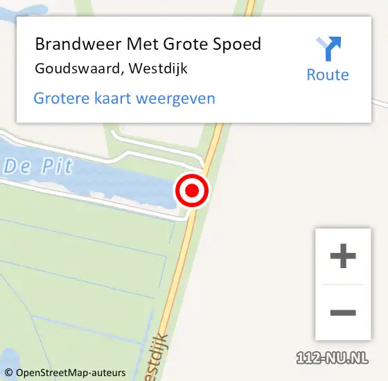 Locatie op kaart van de 112 melding: Brandweer Met Grote Spoed Naar Goudswaard, Westdijk op 6 oktober 2016 08:59