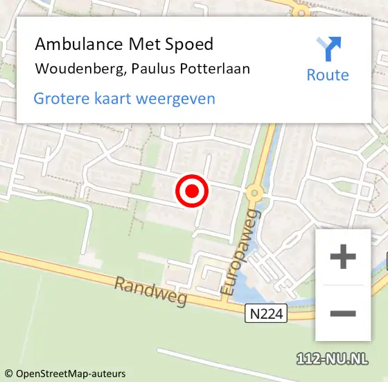 Locatie op kaart van de 112 melding: Ambulance Met Spoed Naar Woudenberg, Paulus Potterlaan op 6 oktober 2016 09:04
