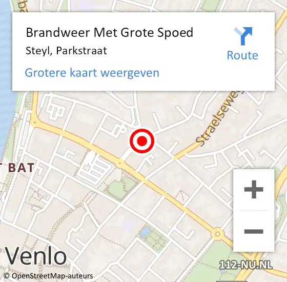 Locatie op kaart van de 112 melding: Brandweer Met Grote Spoed Naar Steyl, Parkstraat op 6 oktober 2016 09:22