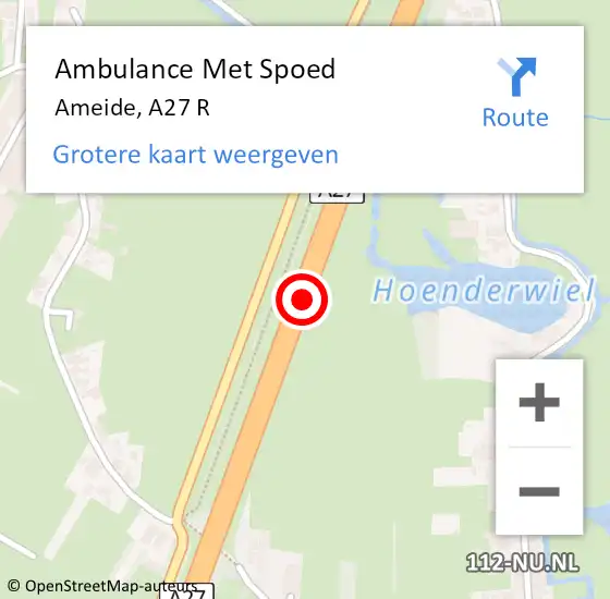 Locatie op kaart van de 112 melding: Ambulance Met Spoed Naar Ameide, A27 R op 6 oktober 2016 09:38