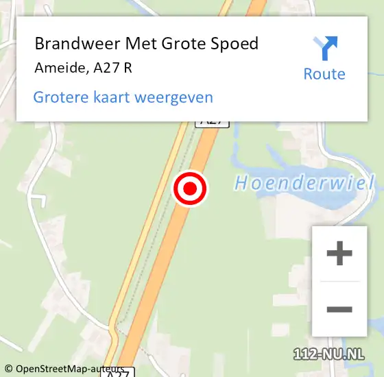 Locatie op kaart van de 112 melding: Brandweer Met Grote Spoed Naar Ameide, A27 R op 6 oktober 2016 09:38