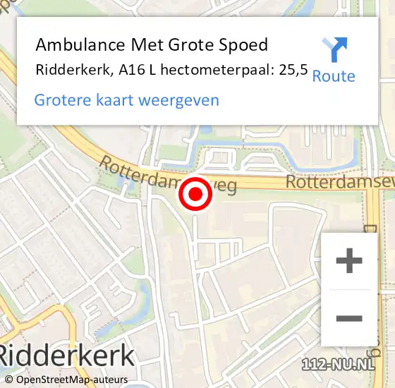 Locatie op kaart van de 112 melding: Ambulance Met Grote Spoed Naar Ridderkerk, A16 L hectometerpaal: 25,5 op 6 oktober 2016 10:15