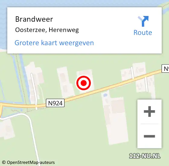 Locatie op kaart van de 112 melding: Brandweer Oosterzee, Herenweg op 6 oktober 2016 10:16