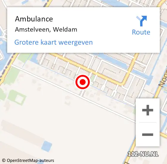 Locatie op kaart van de 112 melding: Ambulance Amstelveen, Weldam op 6 oktober 2016 10:57