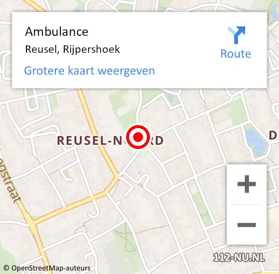 Locatie op kaart van de 112 melding: Ambulance Reusel, Rijpershoek op 6 oktober 2016 10:58