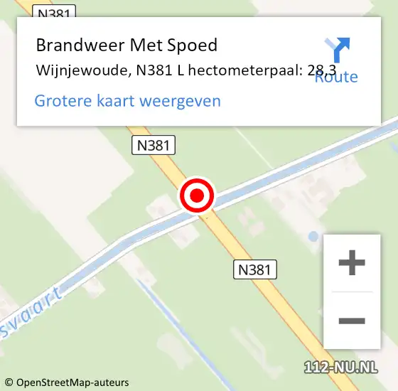 Locatie op kaart van de 112 melding: Brandweer Met Spoed Naar Wijnjewoude, N381 L hectometerpaal: 28,3 op 6 oktober 2016 11:18