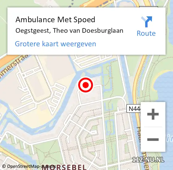 Locatie op kaart van de 112 melding: Ambulance Met Spoed Naar Oegstgeest, Theo van Doesburglaan op 6 oktober 2016 12:08