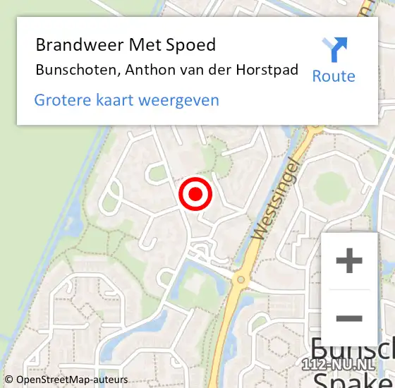 Locatie op kaart van de 112 melding: Brandweer Met Spoed Naar Bunschoten, Anthon van der Horstpad op 6 oktober 2016 13:04