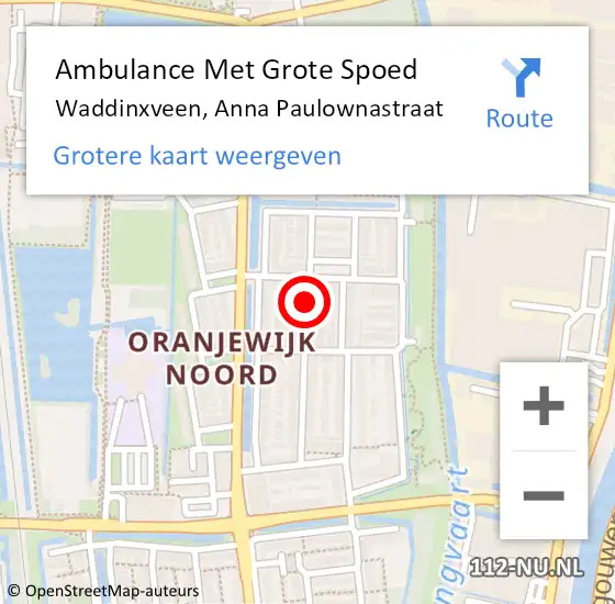 Locatie op kaart van de 112 melding: Ambulance Met Grote Spoed Naar Waddinxveen, Anna Paulownastraat op 6 oktober 2016 13:11