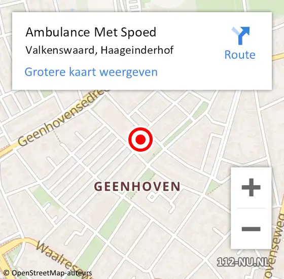 Locatie op kaart van de 112 melding: Ambulance Met Spoed Naar Valkenswaard, Haageinderhof op 6 oktober 2016 13:27