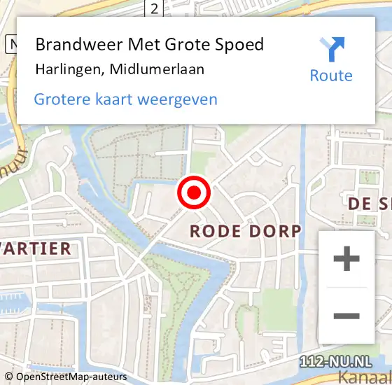 Locatie op kaart van de 112 melding: Brandweer Met Grote Spoed Naar Harlingen, Midlumerlaan op 6 oktober 2016 13:45