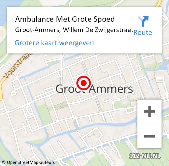 Locatie op kaart van de 112 melding: Ambulance Met Grote Spoed Naar Groot-Ammers, Willem De Zwijgerstraat op 29 december 2013 19:05