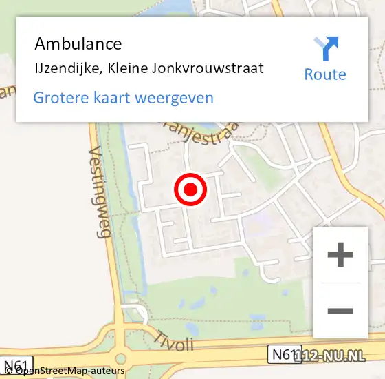 Locatie op kaart van de 112 melding: Ambulance IJzendijke, Kleine Jonkvrouwstraat op 6 oktober 2016 14:37