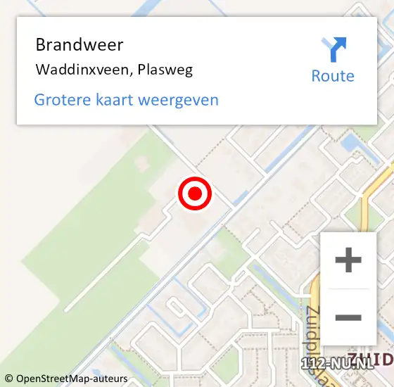 Locatie op kaart van de 112 melding: Brandweer Waddinxveen, Plasweg op 6 oktober 2016 15:46