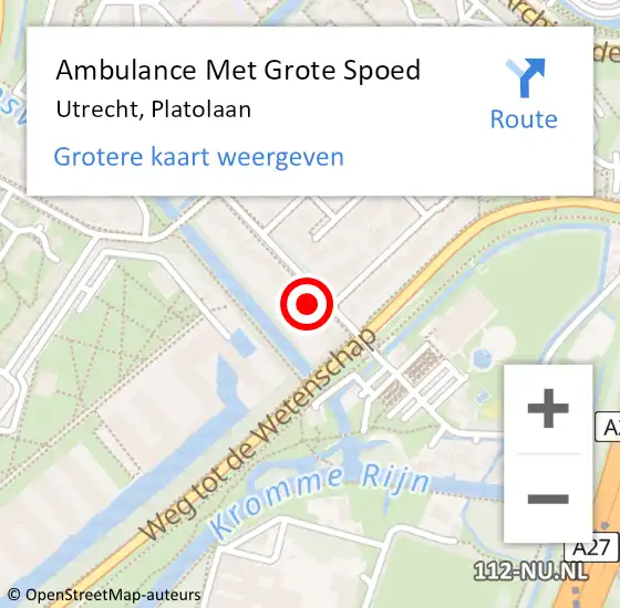 Locatie op kaart van de 112 melding: Ambulance Met Grote Spoed Naar Utrecht, Platolaan op 6 oktober 2016 16:48