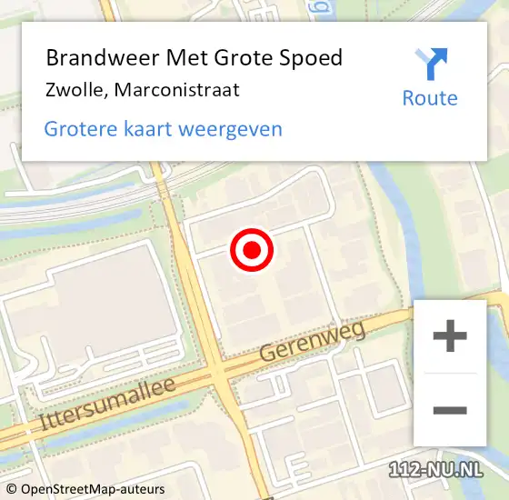 Locatie op kaart van de 112 melding: Brandweer Met Grote Spoed Naar Zwolle, Marconistraat op 6 oktober 2016 17:12