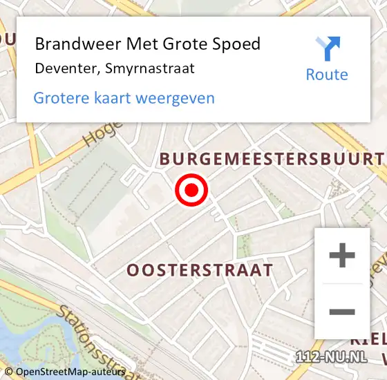 Locatie op kaart van de 112 melding: Brandweer Met Grote Spoed Naar Deventer, Smyrnastraat op 6 oktober 2016 18:27