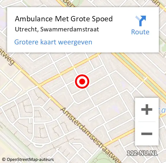 Locatie op kaart van de 112 melding: Ambulance Met Grote Spoed Naar Utrecht, Swammerdamstraat op 6 oktober 2016 18:38