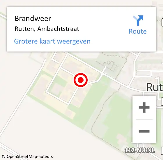 Locatie op kaart van de 112 melding: Brandweer Rutten, Ambachtstraat op 6 oktober 2016 19:28