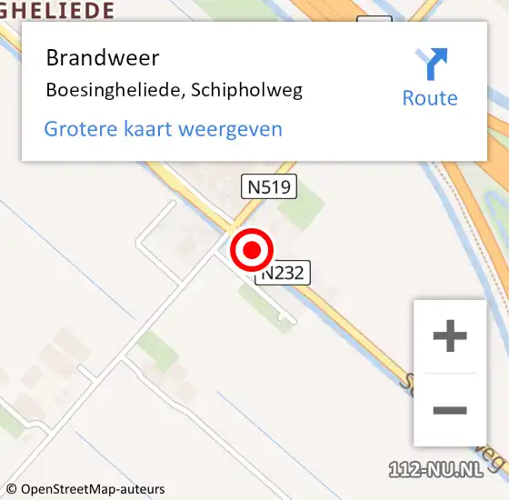 Locatie op kaart van de 112 melding: Brandweer Boesingheliede, Schipholweg op 6 oktober 2016 19:38