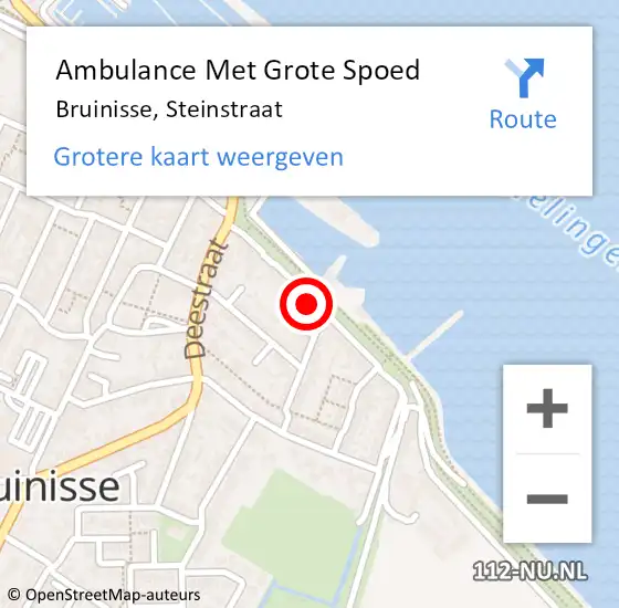 Locatie op kaart van de 112 melding: Ambulance Met Grote Spoed Naar Bruinisse, Steinstraat op 6 oktober 2016 22:08