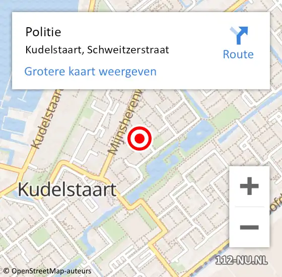 Locatie op kaart van de 112 melding: Politie Kudelstaart, Schweitzerstraat op 6 oktober 2016 22:20