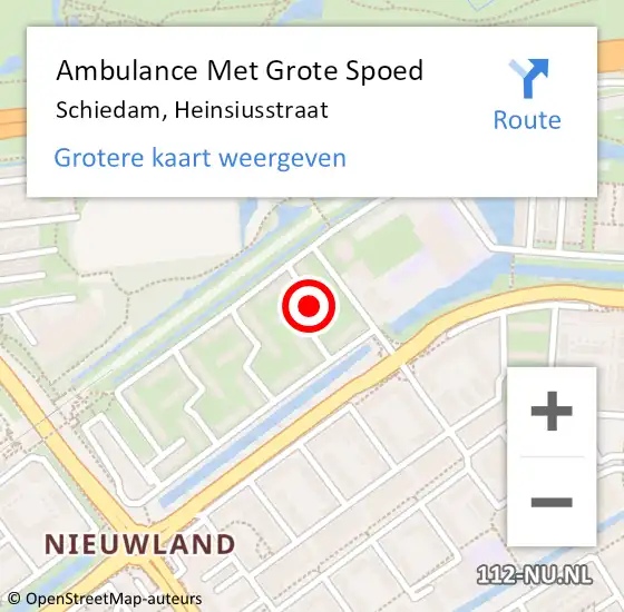Locatie op kaart van de 112 melding: Ambulance Met Grote Spoed Naar Schiedam, Heinsiusstraat op 7 oktober 2016 01:24