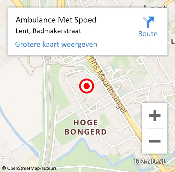 Locatie op kaart van de 112 melding: Ambulance Met Spoed Naar Lent, Radmakerstraat op 7 oktober 2016 03:21