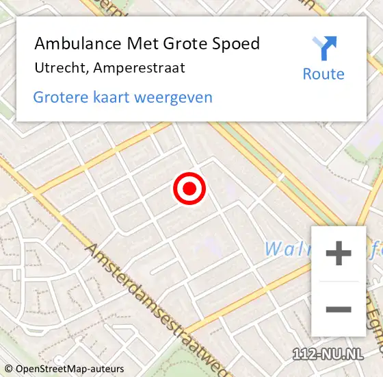 Locatie op kaart van de 112 melding: Ambulance Met Grote Spoed Naar Utrecht, Amperestraat op 7 oktober 2016 05:40