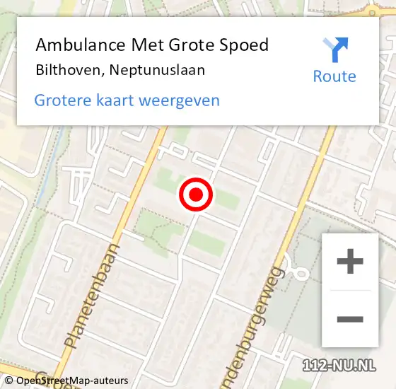 Locatie op kaart van de 112 melding: Ambulance Met Grote Spoed Naar Bilthoven, Neptunuslaan op 7 oktober 2016 07:15