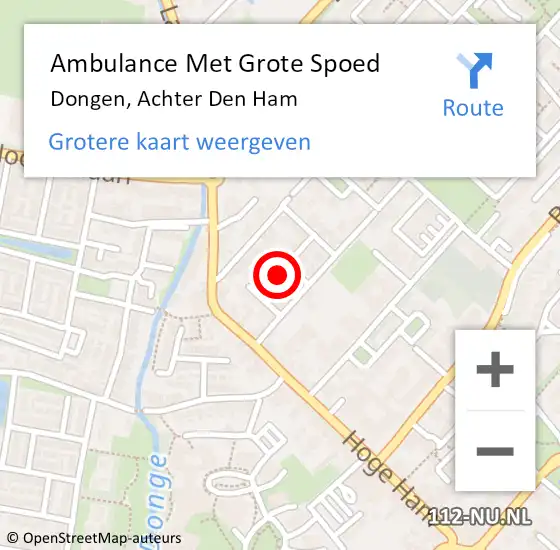 Locatie op kaart van de 112 melding: Ambulance Met Grote Spoed Naar Dongen, Achter Den Ham op 7 oktober 2016 07:32